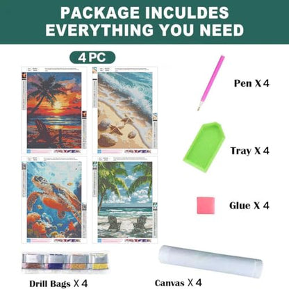 4 Pack Diamond Art Kits for Adults, Beach Diamond Painting Kits 12x16 Inch - color: 4 PC Beach, size: 11.8x15.7in(30x40cm)