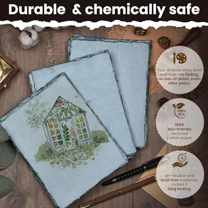 LEATHER VILLAGE Grey Deckled Edge Watercolor Paper 25 Sheets 4x6 Inches - color: Grey Toned, size: 6 X 4 Inch