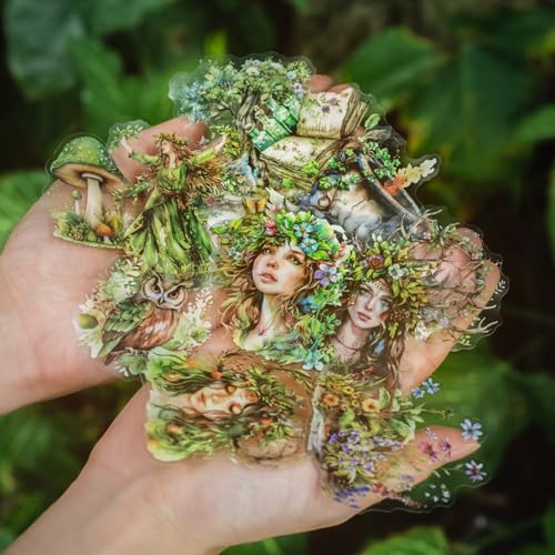 180Pcs Forest Witch PET Stickers, Magic Scrapbook Ephemera for Journaling Craft Supplies and Junk Journal - color: Forest Witch