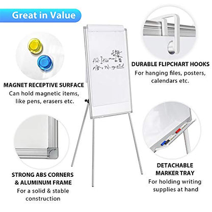 Maxtek Easel Whiteboard 40 x 28 in, Stand Tripod with Height Adjustable | Magnetic Dry Erase Surface, Flipchart Stand, Portable Tripod Easel for Office, Teaching, Home and Classroom - style: 40x28 White