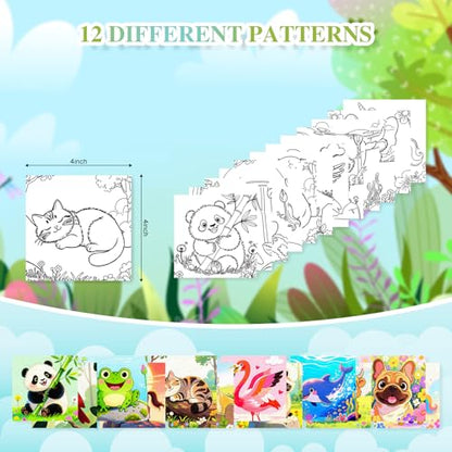 Animal 12 Packs Pre Drawn Canvas to Paint, Pre Printed Canvas for Painting, Pre Stretched Canvas Outline Painting Boards for Beginners, Students, Party Favors - color: animal