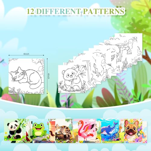 Animal 12 Packs Pre Drawn Canvas to Paint, Pre Printed Canvas for Painting, Pre Stretched Canvas Outline Painting Boards for Beginners, Students, Party Favors - color: animal