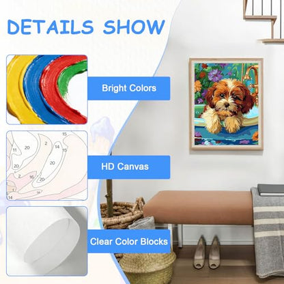 zpptAugs Paint by Numbers Kit for Adults Beginners，Dog Funny Adult Paint by Number Kits on Canvas,Digital Oil Number Painting Kits for Home Decor Gift 12"x16"(Without Frame)