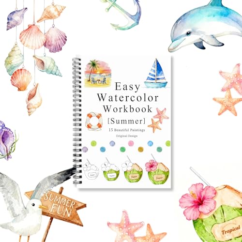 SLWBZ All-in-One Watercolor Workbook - Beginner Friendly Art Coloring Book with 15 Pre-Sketched Thick Watercolor Paper Pages - Creative Exploration & Stress Relief Gift (Summer) - color: Summer, size: Without Palette