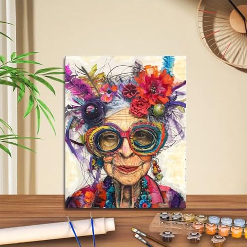 GEMFAMILY Funny Grandma Paint by Numbers Kit for Adults，DIY Paint by Number Kit on Canvas for Beginners Home Wall Decor Art Canvas Acrylic Paints Crafts 16 x 20 Inch - color: HL6660