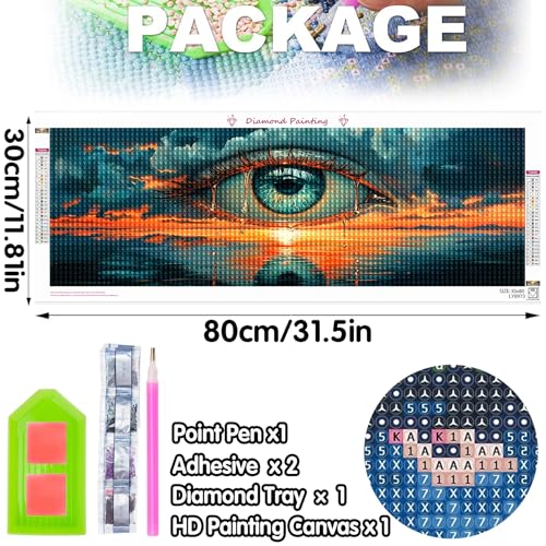 Bimkole Large Diamond Art Kits for Adults Eye, Full Drill 5D DIY Rhinestone Embroidery Set Paint with Diamonds Art Sunset by Number Kits Cross Stitch Home Wall Craft Decoration 31.5x11.81 Inch - color: eye