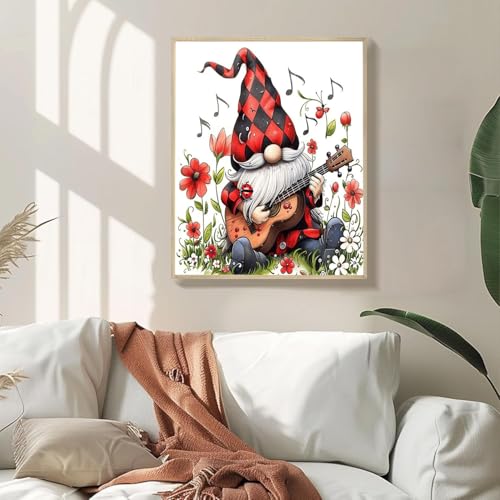Gnome Play The Guitar Paint by Numbers for Adults Beginners Christmas Decoration DIY Acrylic Paint by Numbers Kits on Canvas Flowers Paintwork Music Artwork for Home Decor 16x20inch(DIY Frame) - color: Artwork 02, size: 16''x20''(DIY frame)
