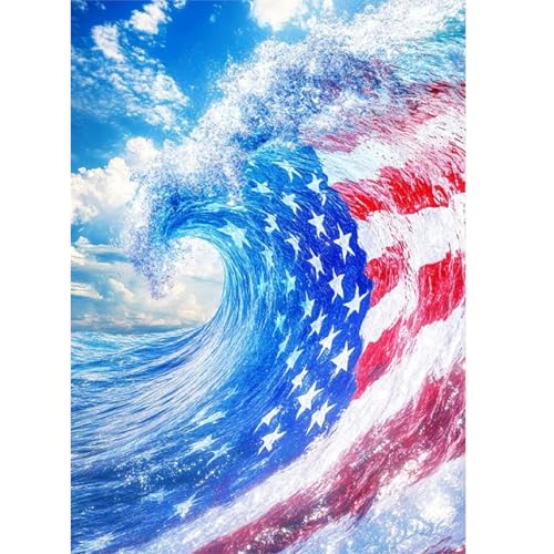 Diamond Painting Kits for Adults, 4th of July American Flag Wave Ocean 5D Diamond Art Kits for Adults Beginner, DIY Full Drill Round Diamond Painting Patriotic Abstract Art Home Wall Decor 12x16 Inch - color: Patriotic Wave