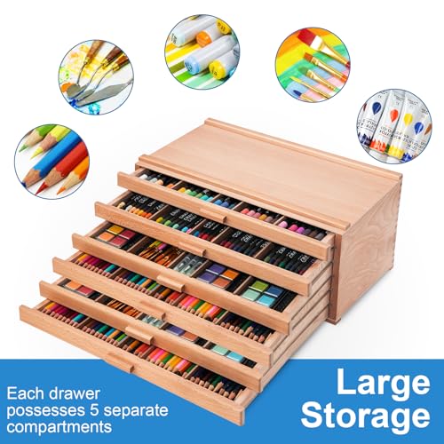 Falling in Art 6 Drawer Wooden Pastel Storage Box | Portable Organizer Box for Pastels, Pencils, Markers, Brushes and Art Supplies - size: 6-Drawer