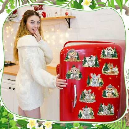 Xuhal 30 Pcs Wildlife Diamond Painting Magnets Diamond Art Kits for Adults | Forest Animal Refrigerator Magnets, 5D Rhinestone Fridge Magnetic Sticker, Zoo Animal Diamond Club Gifts, Small DIY Crafts - color: Woodland