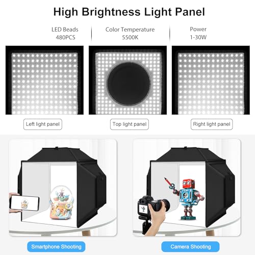 Glendan Portable Light Box Photography 16"x16" | Professional Dimmable Photo Box, High CRI 480 LED Lights, Soft Box, 4 Photo Backdrops for Jewelry and Product Photography - size: 16*16 inch