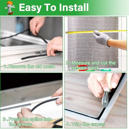 Window Screen Replacement Kit 40 Inch X 132 Feet Durable High Hardness Nanofibers Roll Screen Mesh Window Screen Repair Kit Black for Any Door and Window - size: 40 Inch×132 Feet