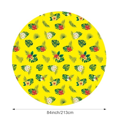 Oudain 6 Pcs 84" Summer Round Hawaiian Tablecloths, Lagre Tropical Luau Plastic Table Covers with Palm Leaves & Hibiscus Flower, Aloha Tiki Beach Pool Party Decorations Supplies (Multicolor) - color: Multi Color