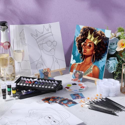 Ctosree 72 Pcs Couple Paint and Sip Kit for Adults 8'' x 10'' Pre Drawn Canvas for Painting DIY Pre Printed Canvas for Party Favor Acrylic Painting Kit Wood Easel Brushes Date Night Bulk - style: Couple
