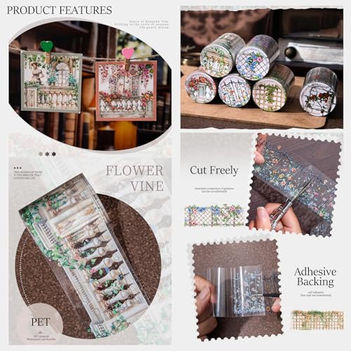 PET Tape Stickers for Journaling Supplies,Vine Journal Stickers for Planner - color: Bloom