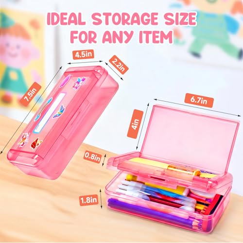 GAMENOTE Plastic Pencil Box with Personalized Sticker,Kid Hard Pencil Case with Snap-tight Lid,Small Art Craft Storage Containers,School Supplies Box for Boys,Girls (Double-Layer Pink) - color: Double-Layer Pink