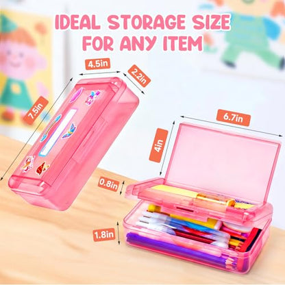 GAMENOTE Plastic Pencil Box with Personalized Sticker,Kid Hard Pencil Case with Snap-tight Lid,Small Art Craft Storage Containers,School Supplies Box for Boys,Girls (Double-Layer Pink) - color: Double-Layer Pink
