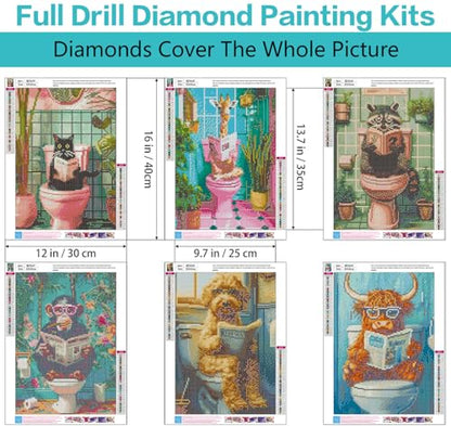 Axquilon 6 Pack Funny Animals Diamond Art Kits for Adults 12x16 inch | Diamond Painting Kits for Adults, 5D Round Full Drill Gem Art, Paint by Diamonds Pictures DIY Crafts Kits - color: 6 Pack Animals