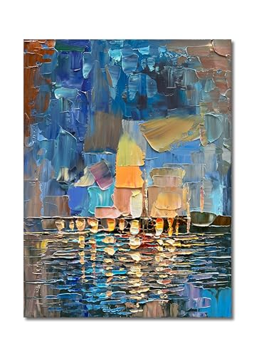 Art Hand-Painted Abstract Landscape Oil Painting Sea Landscape Modern Abstract Art Home Wall Decoration 40x28 Inches - color: Yi042
