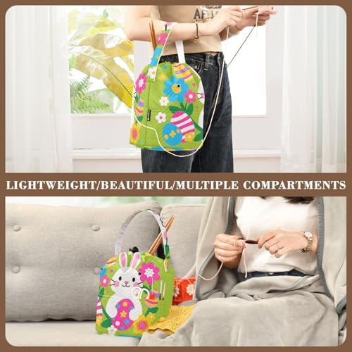Yarn Bag Small Crochet Bag Drawstring Yarn Storage Organizer Knitting Project Bags Potable Yarn Holder with Holes Handle Crocheting Needles Knitting Accessories Cute Bunny Eggs Easter - color: Cute Bunny Eggs Easter