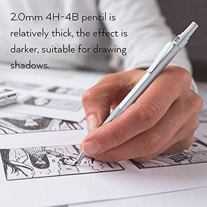 Nicpro 3 Pack 2.0 mm Mechanical Pencil Set with Case for Architects - color: Silver