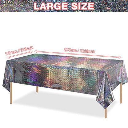 4 Pack Iridescent Plastic Tablecloths Shiny Disposable Laser Rectangle Table Covers Holographic Foil Tablecloth Iridescent Party Decoration Birthday Bridal Wedding Christmas 54"x108"(Silver) - color: Silver