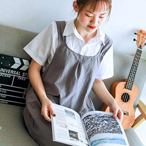 NEWGEM Japanese Cotton Linen Cross Back Cooking Apron for Women Men with Pockets Cute for Baking Kitchen - color: 02 - Women's Dark Gray