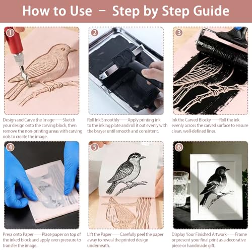 Linocut Kit for Printmaking,Linoleum Blocks for Printmaking Supplies,Block Printing Stamp Making Kit,Linoleum Blocks Carving Tools,Arts and Crafts Gift for Adults,Women,Men,Boys,Girls
