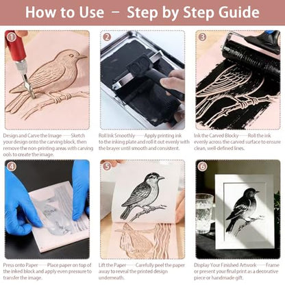 Linocut Kit for Printmaking,Linoleum Blocks for Printmaking Supplies,Block Printing Stamp Making Kit,Linoleum Blocks Carving Tools,Arts and Crafts Gift for Adults,Women,Men,Boys,Girls