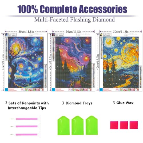 OFRKE Diamond Painting Kits for Adults,3 Pack Abstract Landscape Diamond Art for Beginners, Diamond Round 5D Full Drill Paint with Diamonds Pictures Gem Art Painting Kits DIY Crafts Kits 12x16inch - color: 3pcs-Abstract