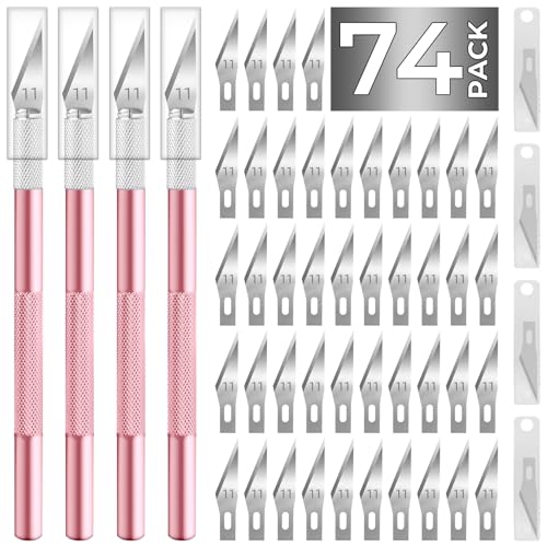 JTIEO Exacto Knife,74 Pack Hobby Knife with 4 Upgrade Sharp Hobby Knives and 70 Spare Exacto Knife Blades for Art,Stencil,Scrapbooking (Pink) - color: Pink