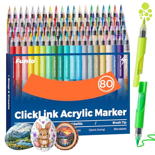 Funto Refillable Acrylic Paint Markers, 80-Color Brush Tip Paint Pens for Wood, Glass, Fabric, Canvas, Rock, Ceramic & Paper, Quick-Dry Markers for DIY Crafts, Signs, Journaling & Art Projects - color: 80 Colors