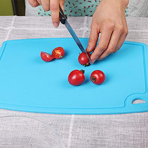 Liflicon Thick Silicone Cutting Board 12.6'' x 9.1'' Foldable & Flexible Design Juice Grooves Easy Grip Handle Dishwasher Safe-Blue - color: Blue, size: 12.6"L x 9.1"W