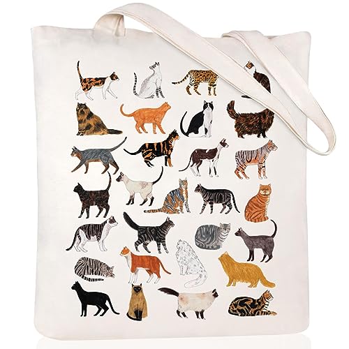 Canvas Aesthetic Tote Bag for Women with Inner Pocket Totes Shoulder Book Bag Shopping Reusable Grocery Bags - color: Cat Tote Bag