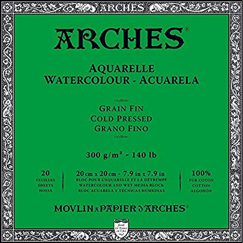 Arches Watercolor Paper Block, Cold Press, 7.9" x 7.9", 140 pound - size: 7.9"x7.9", style: Cold Press