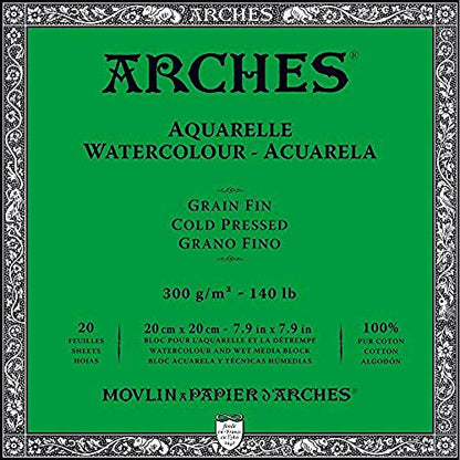Arches Watercolor Paper Block, Cold Press, 7.9" x 7.9", 140 pound - size: 7.9"x7.9", style: Cold Press