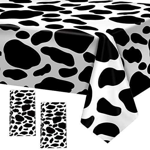 durony 2 Packs Cow Print Tablecloth 108 x 54 Inch Black and White Cow Print Table Covers for Farm Animal Themed Parties Birthday Parties Baby Showers - style: Cow Print