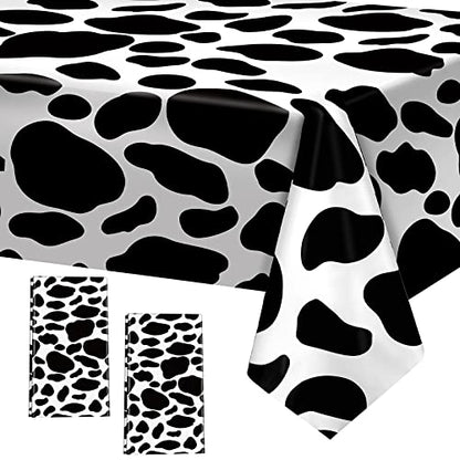durony 2 Packs Cow Print Tablecloth 108 x 54 Inch Black and White Cow Print Table Covers for Farm Animal Themed Parties Birthday Parties Baby Showers - style: Cow Print