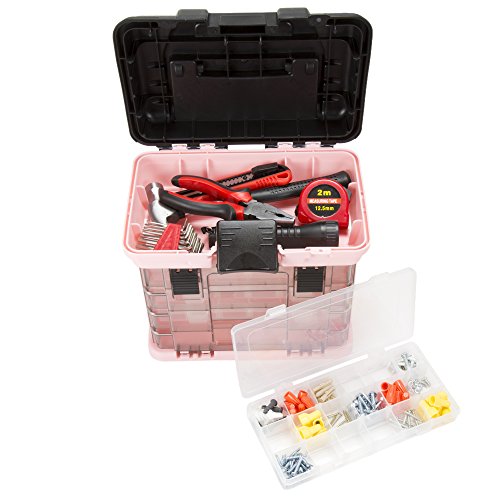 Stalwart Portable Tool Box for Women or Men, Pink, 10 x 7 x 10.5in - color: Pink