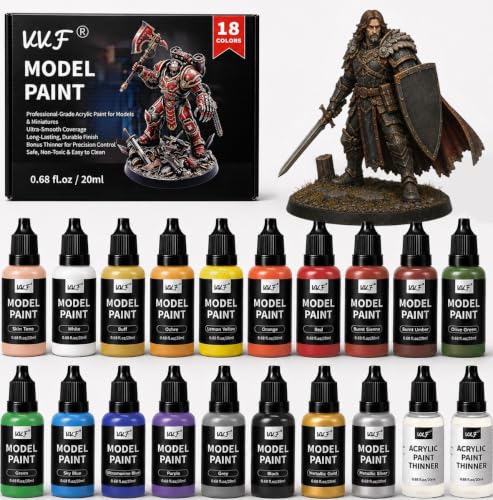 VVF 18 Colors Model Paint Set, Ready to Use Acrylic Miniature Paint | with 2 Metallic Colors, Plus 2 Thinners, Brush & Airbrush Compatible, for Miniatures, 3D Printed, Wargaming & Tabletop Games