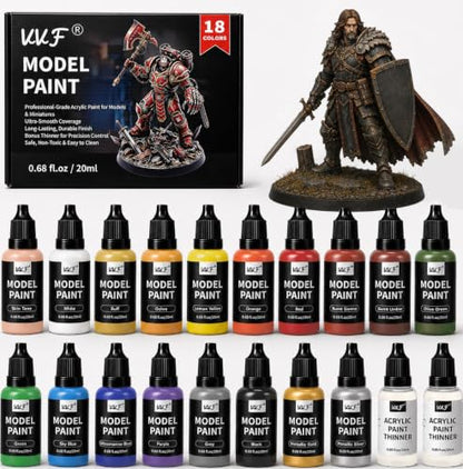VVF 18 Colors Model Paint Set, Ready to Use Acrylic Miniature Paint | with 2 Metallic Colors, Plus 2 Thinners, Brush & Airbrush Compatible, for Miniatures, 3D Printed, Wargaming & Tabletop Games