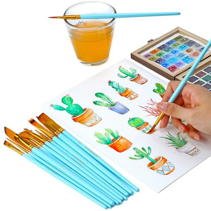 Transon Artist Paint Brush Set of 12 for Acrylic Watercolor Gouache Oil Craft Painting Blue - color: 12 Pcs Blue