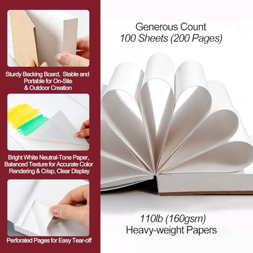 TRANSON 3 Pack A6 Mini Sketchbook Marker Pad, 110lb/160gsm Heavyweight Art Paper, No Bleed Through, 100 Sheets/200 Pages 4.13"x5.83" for Drawing & Sketching - size: 3 PACK A6 160gsm