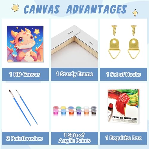 XTCIXAL Paint by Numbers Kit for Kids with Frame, Dragon, 8X8 inch - color: 11-Dragon