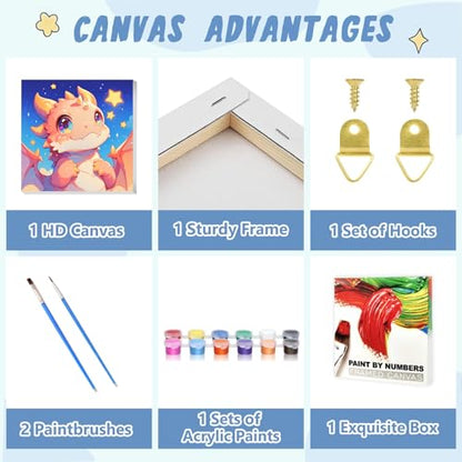 XTCIXAL Paint by Numbers Kit for Kids with Frame, Dragon, 8X8 inch - color: 11-Dragon