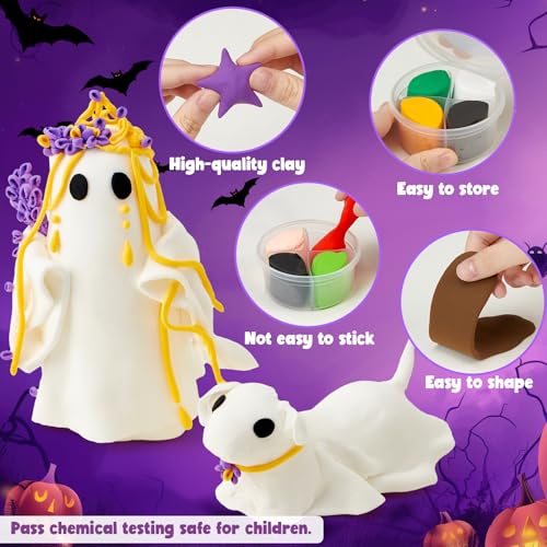 Winrayk Halloween Air Dry Clay for Kids Modeling Clay DIY Crafts Kit, 12 Boxes Magic Molding with Sculpting Tools and Tutorials, Pumpkin Party Favors Halloween Gifts Toys Arts and Crafts for Kids Teen