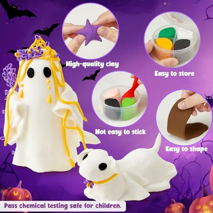 Winrayk Halloween Air Dry Clay for Kids Modeling Clay DIY Crafts Kit, 12 Boxes Magic Molding with Sculpting Tools and Tutorials, Pumpkin Party Favors Halloween Gifts Toys Arts and Crafts for Kids Teen