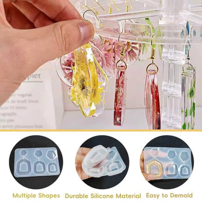 92 Pcs 12 Pack Resin Jewelry Making Kit, Silicone Earring Molds with Gold & Silver Hooks & Jump Rings, Flexible Non-Stick Molds for Epoxy Resin Casting, DIY Craft