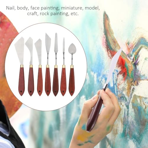 7Pcs Stainless Steel Palette Knife Set Flexible Painting Blending Scrapers for Oil & Acrylic Pigment Mixing, Canvas Art Creation