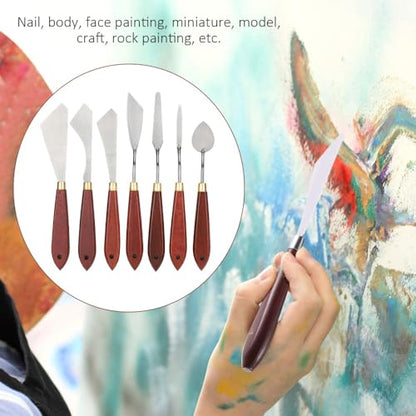 7Pcs Stainless Steel Palette Knife Set Flexible Painting Blending Scrapers for Oil & Acrylic Pigment Mixing, Canvas Art Creation